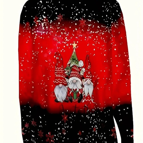 Festive Red and Black Gnome Print Women's Top - Picture 3 of 4